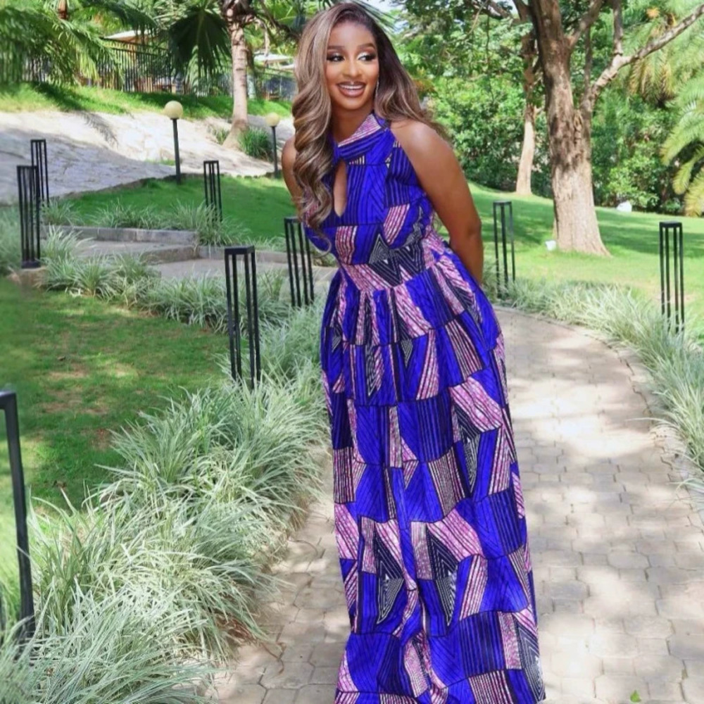 African Print Sleeveless Vest Bodycon Flared Maxi Dress for Women